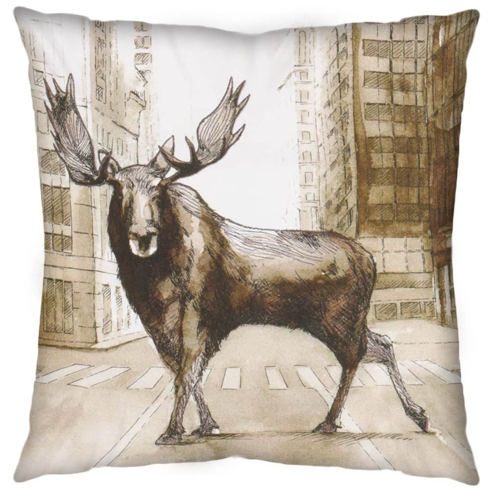 18" Brown And Cream Moose Linen Throw Pillow Cover — view 1