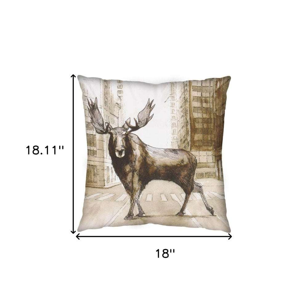 18" Brown And Cream Moose Linen Throw Pillow Cover — view 4