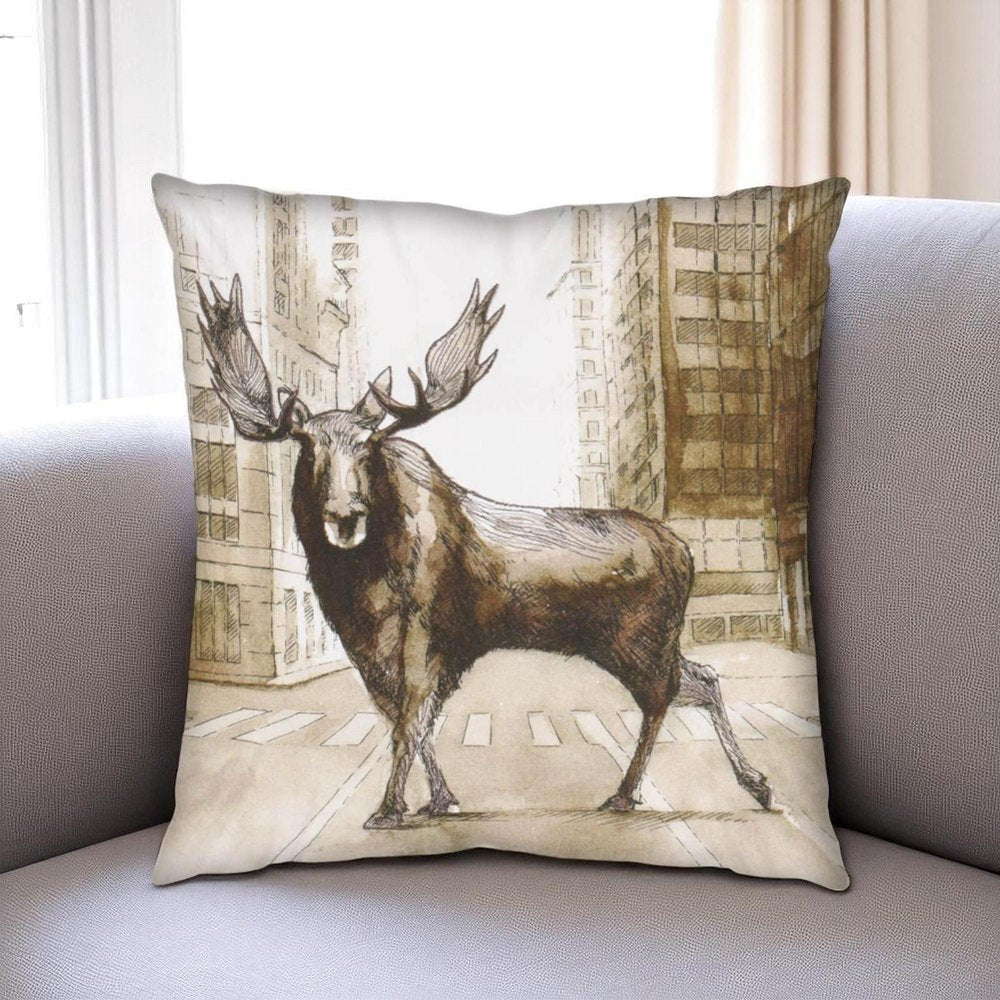 18" Brown And Cream Moose Linen Throw Pillow Cover — view 5