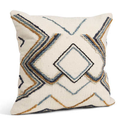 20" Blue Yellow And Black Geometric Wool Blend Throw Pillow Cover with Texture