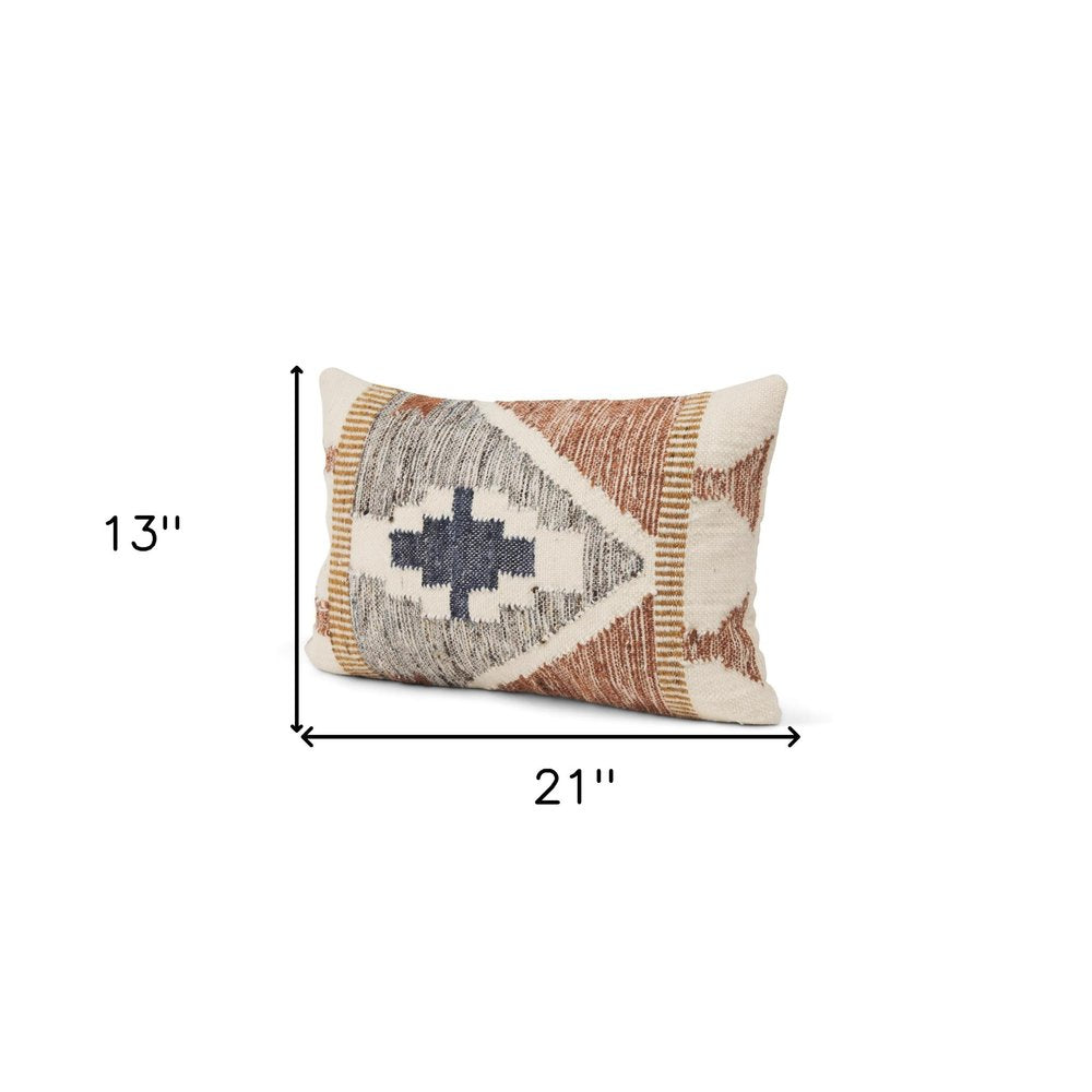 20" X 21" Black Gray And Cream Lumbar Ikat Wool Blend Throw Pillow Cover with Texture — view 1