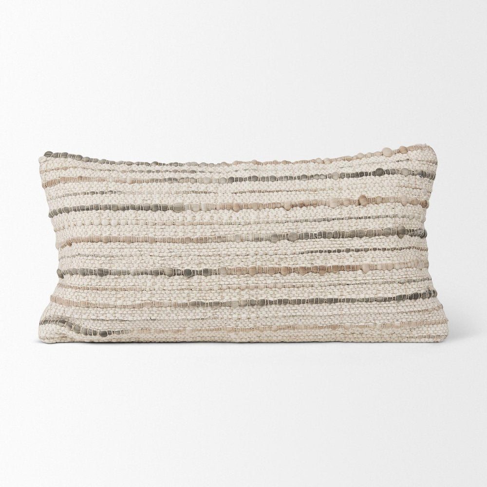 20" X 21" Black Gray And Cream Lumbar Ikat Wool Blend Throw Pillow Cover with Texture — view 8