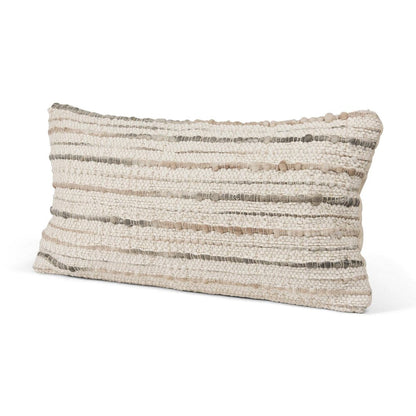 20" X 21" Black Gray And Cream Lumbar Ikat Wool Blend Throw Pillow Cover with Texture