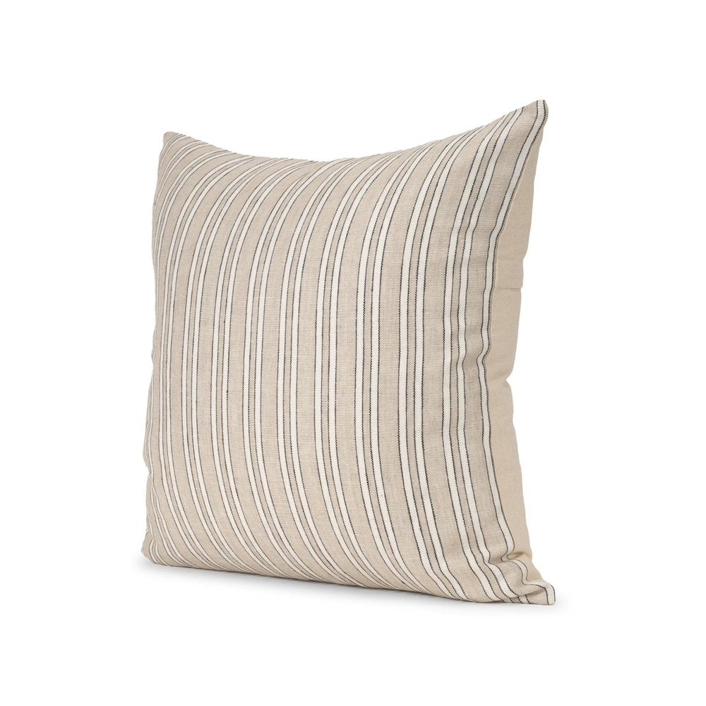 22" Beige And Black Striped Cotton Blend Throw Pillow Cover with Texture