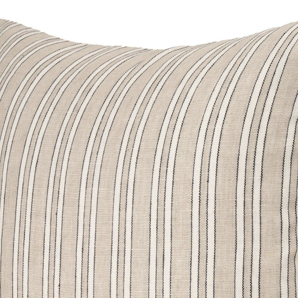 22" Beige And Black Striped Cotton Blend Throw Pillow Cover with Texture — view 2