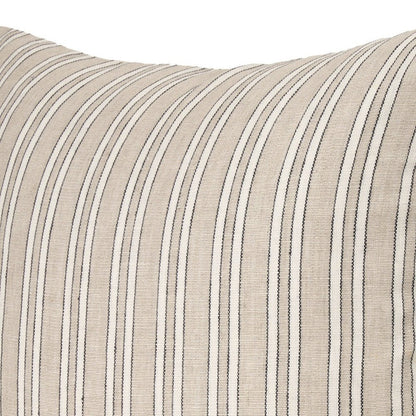 22" Beige And Black Striped Cotton Blend Throw Pillow Cover with Texture
