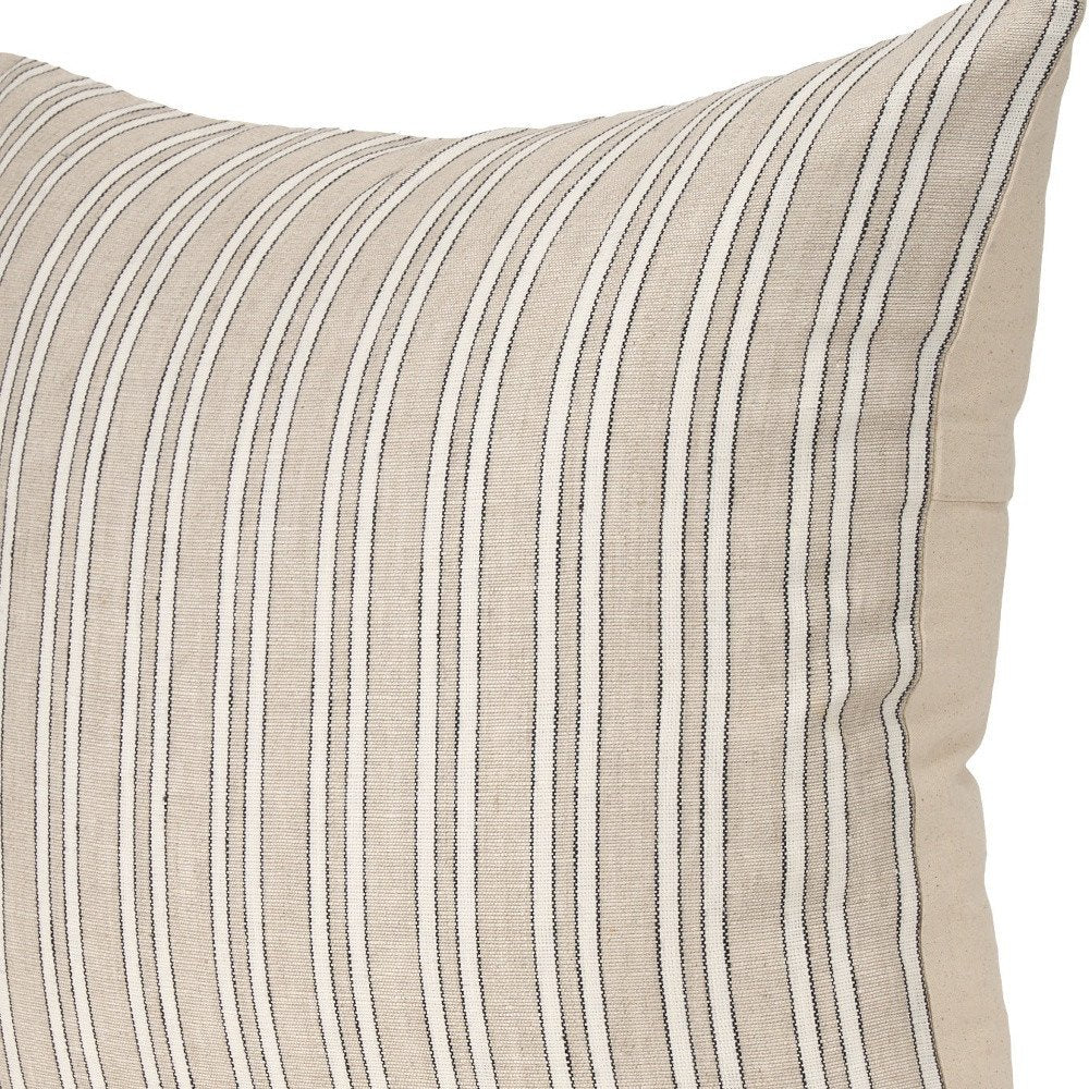 22" Beige And Black Striped Cotton Blend Throw Pillow Cover with Texture — view 3