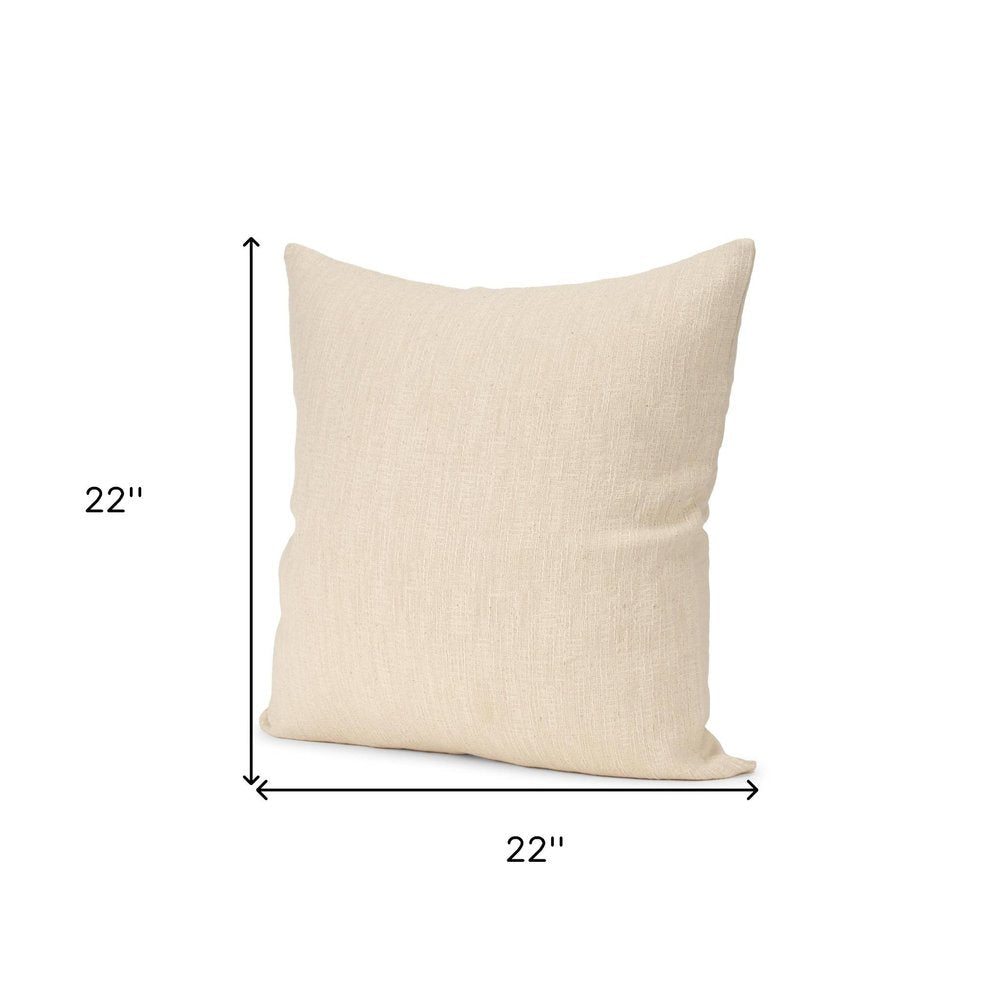22" Cream Cotton Blend Throw Pillow Cover with Texture