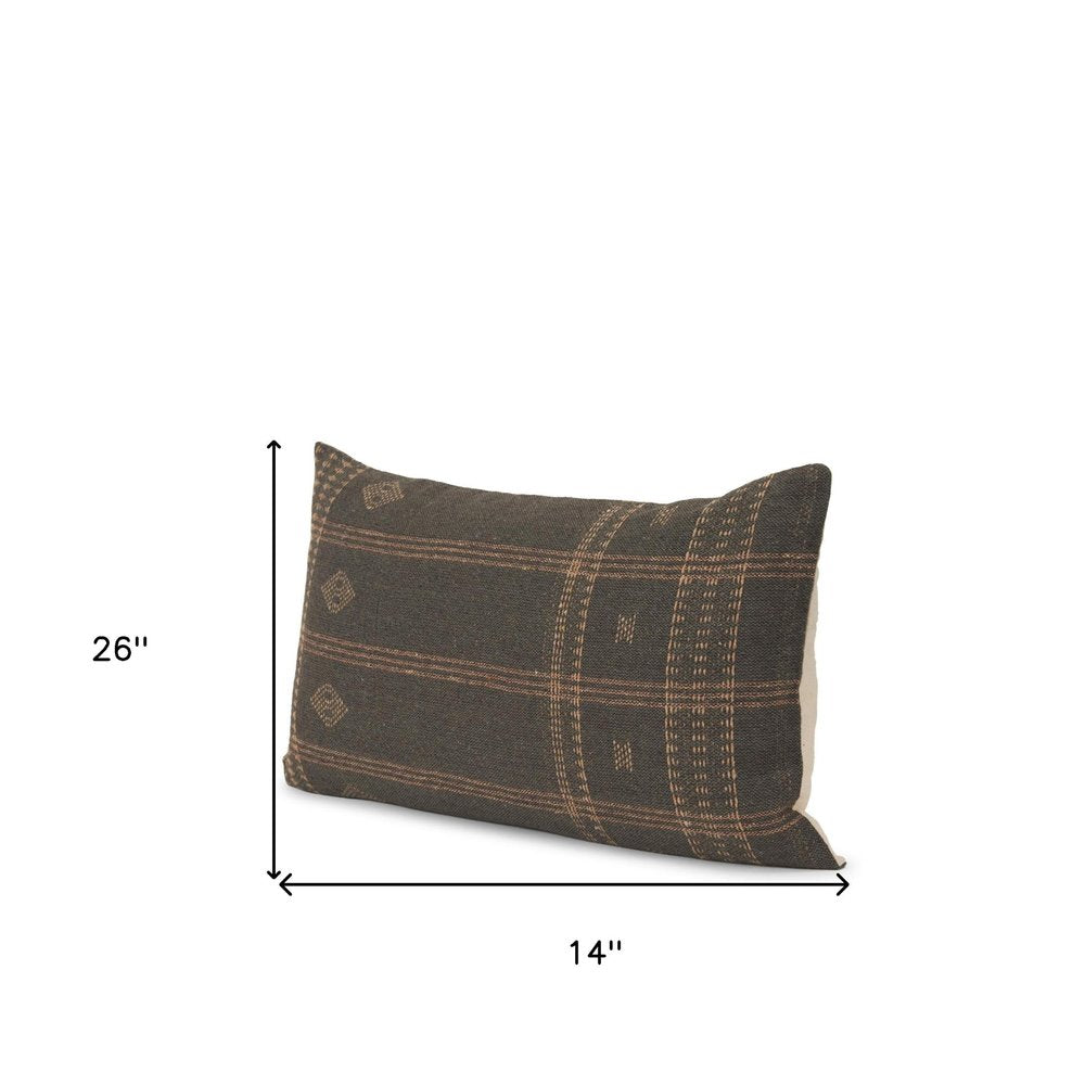 22" X 22" Dark Green And Tan Lumbar Geometric Cotton Throw Pillow Cover with Texture