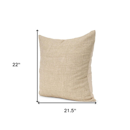 22" Beige Cotton Blend Throw Pillow Cover with Texture