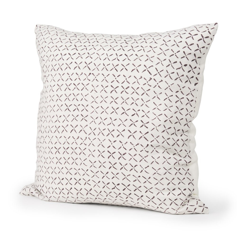 22" Cream And Merlot Geometric Linen Throw Pillow Cover with Embroidery — view 1
