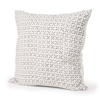 22" Cream And Merlot Geometric Linen Throw Pillow Cover with Embroidery