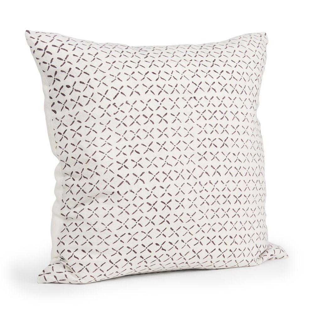 22" Cream And Merlot Geometric Linen Throw Pillow Cover with Embroidery