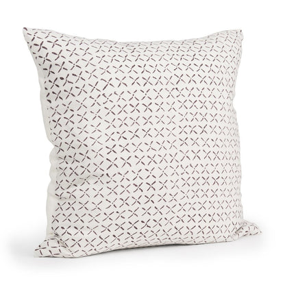 22" Cream And Merlot Geometric Linen Throw Pillow Cover with Embroidery