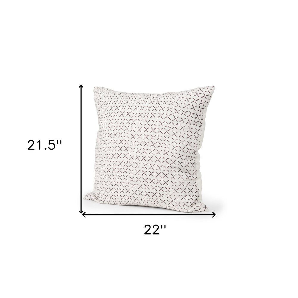 22" Cream And Merlot Geometric Linen Throw Pillow Cover with Embroidery — view 4