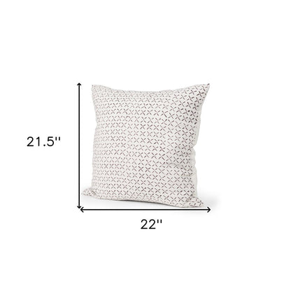 22" Cream And Merlot Geometric Linen Throw Pillow Cover with Embroidery