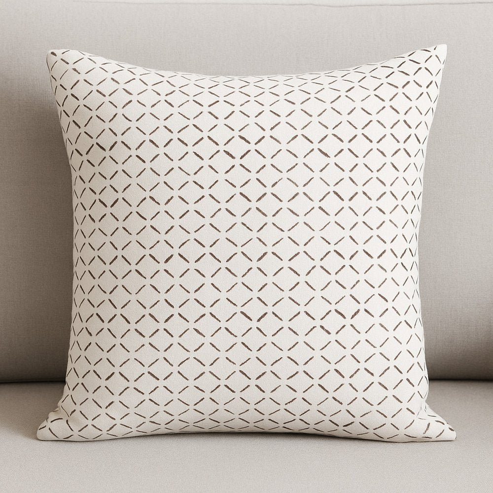 22" Cream And Merlot Geometric Linen Throw Pillow Cover with Embroidery — view 5