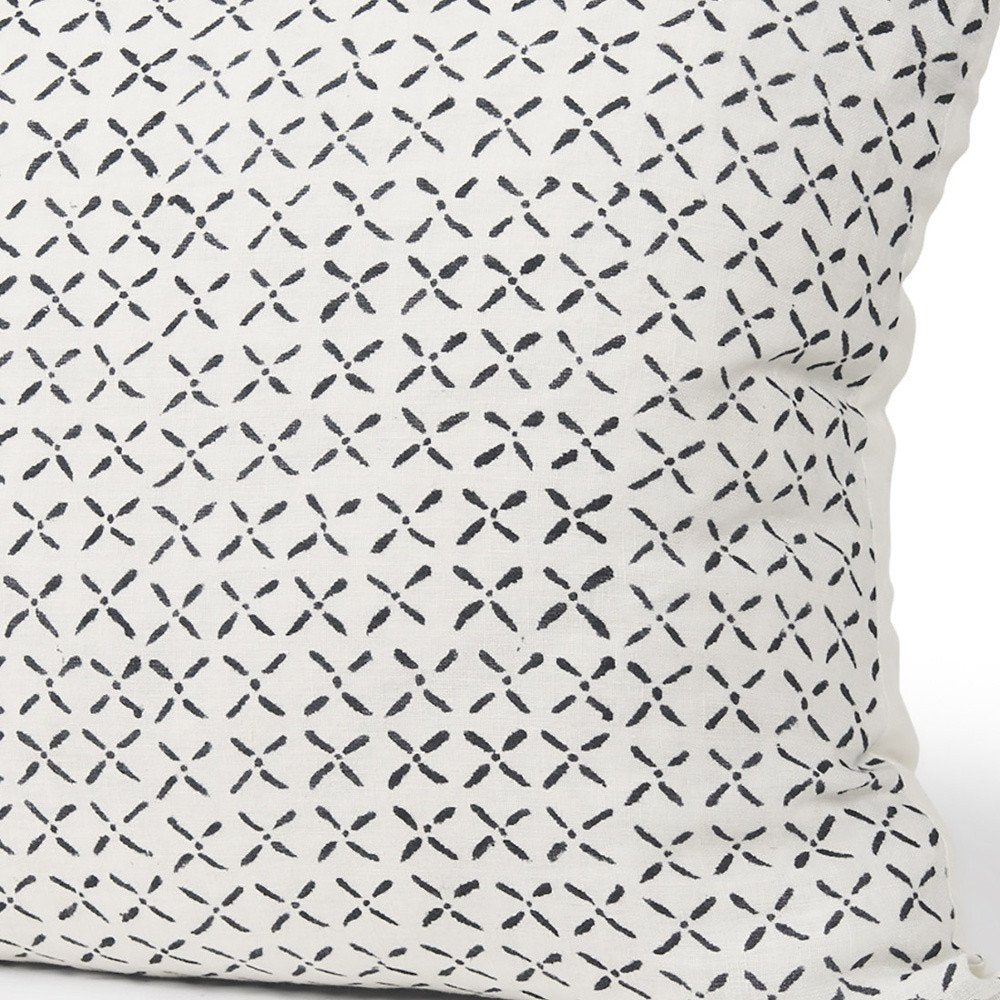 22" Cream And Black Geometric Linen Throw Pillow Cover with Embroidery — view 2