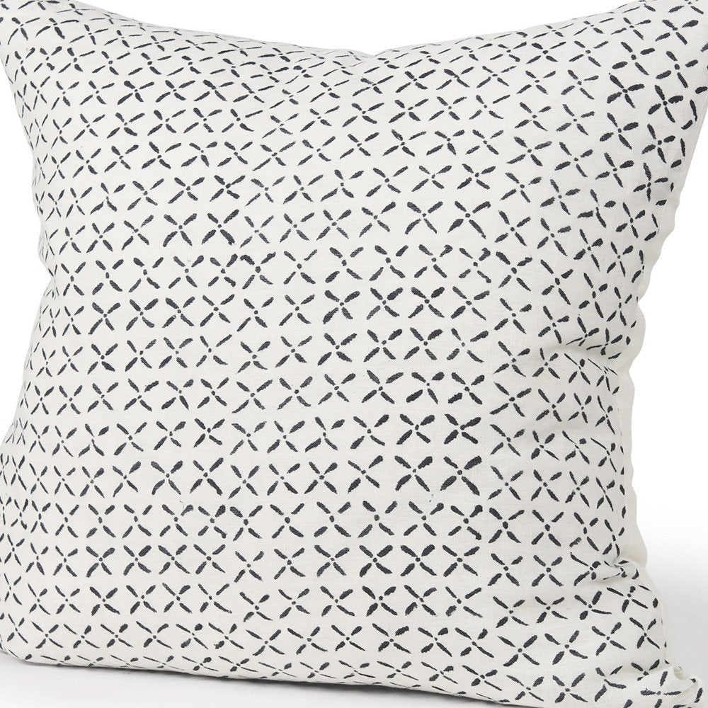 22" Cream And Black Geometric Linen Throw Pillow Cover with Embroidery — view 3