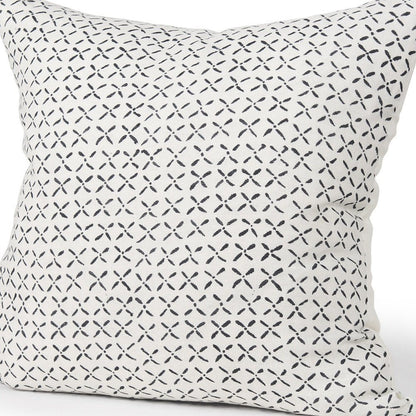 22" Cream And Black Geometric Linen Throw Pillow Cover with Embroidery