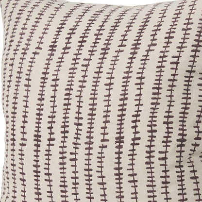 22" Beige And Merlot Striped Linen Throw Pillow Cover with Embroidery
