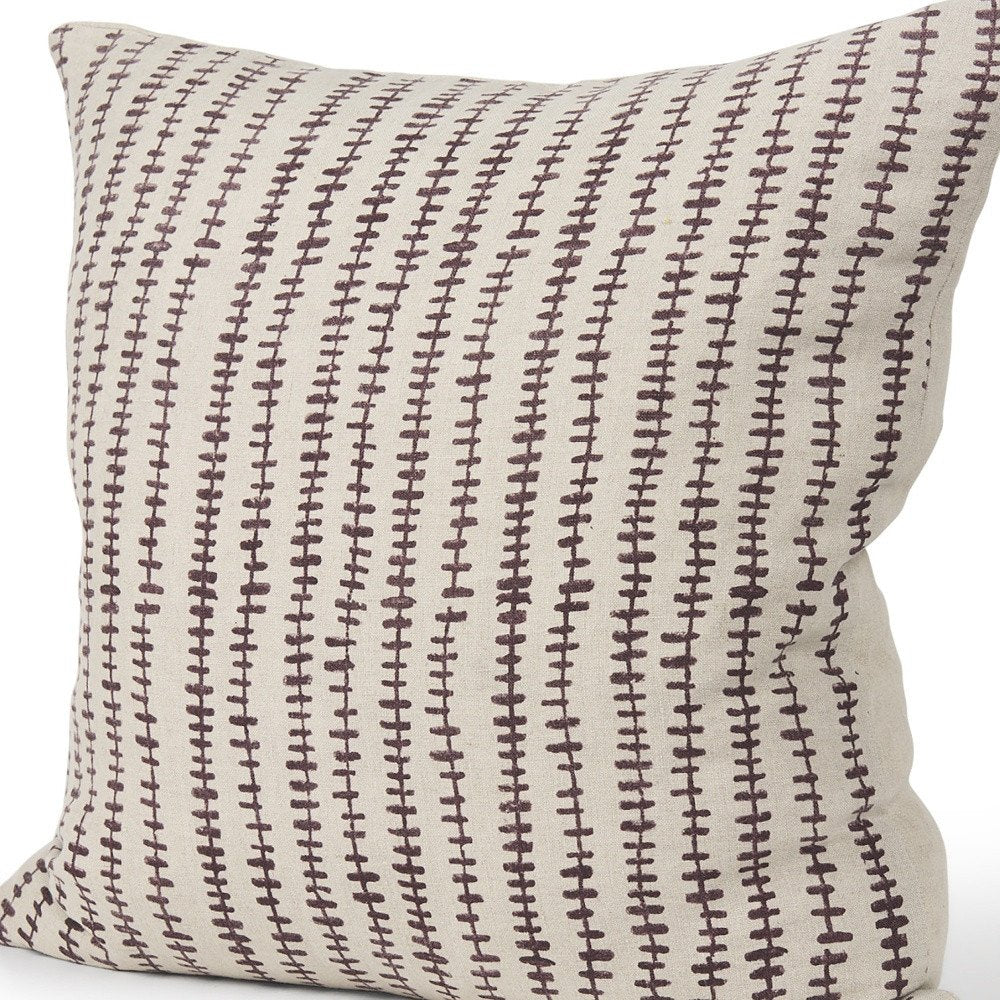 22" Beige And Merlot Striped Linen Throw Pillow Cover with Embroidery — view 8