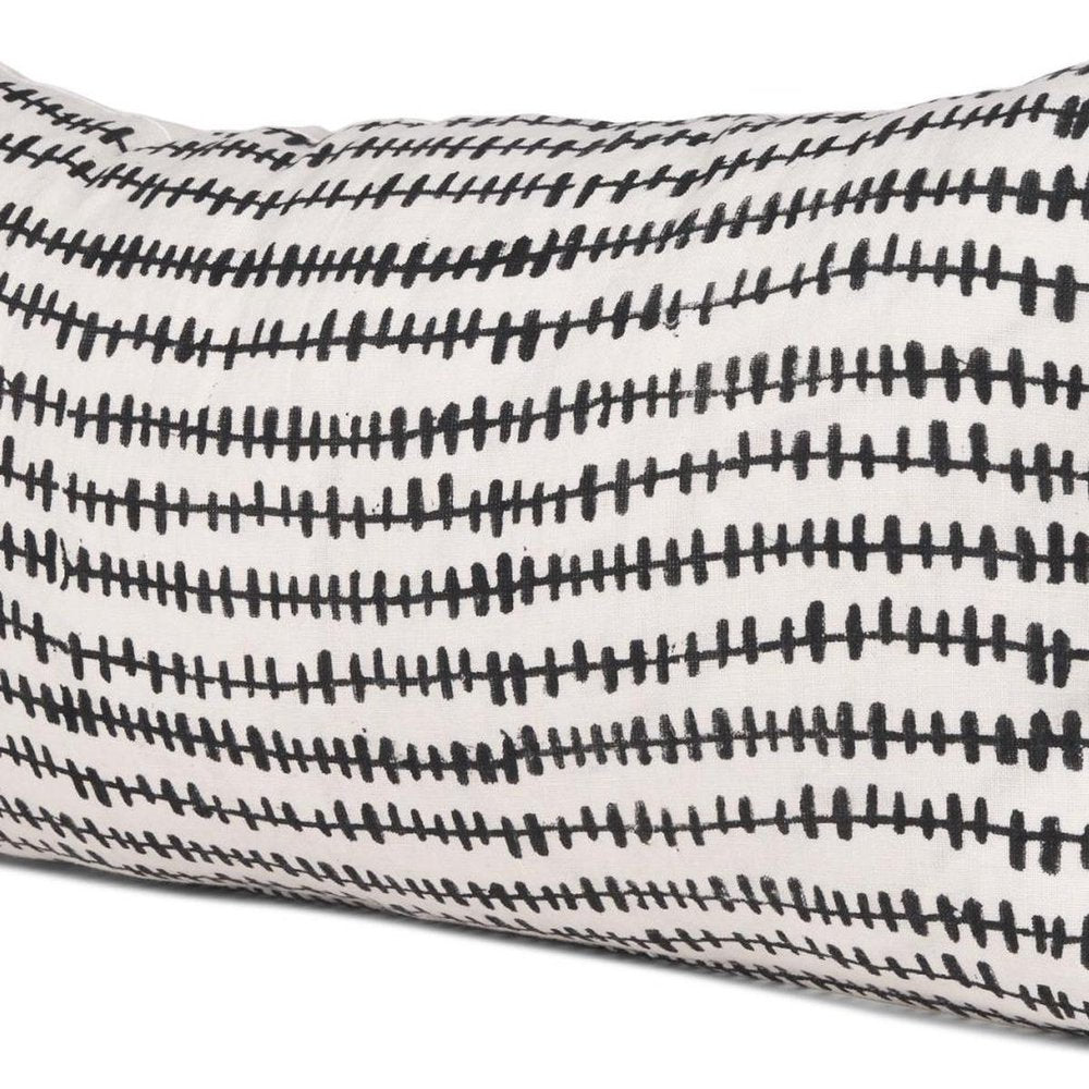 14" X 26" Black And Cream Striped Linen Throw Pillow Cover with Texture