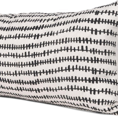 14" X 26" Black And Cream Striped Linen Throw Pillow Cover with Texture