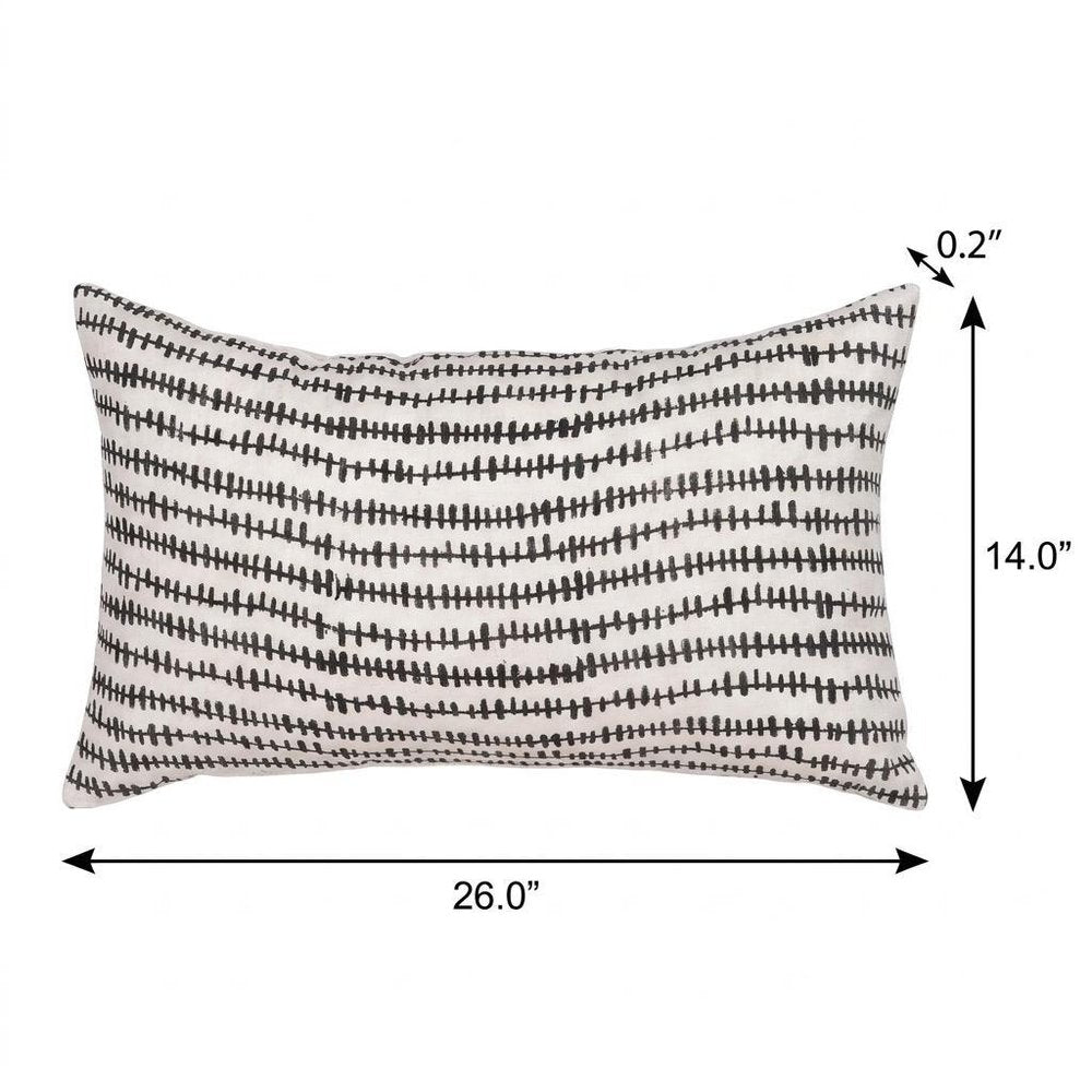 14" X 26" Black And Cream Striped Linen Throw Pillow Cover with Texture — view 11