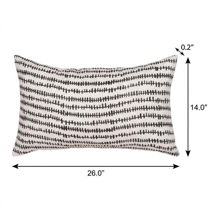14" X 26" Black And Cream Striped Linen Throw Pillow Cover with Texture