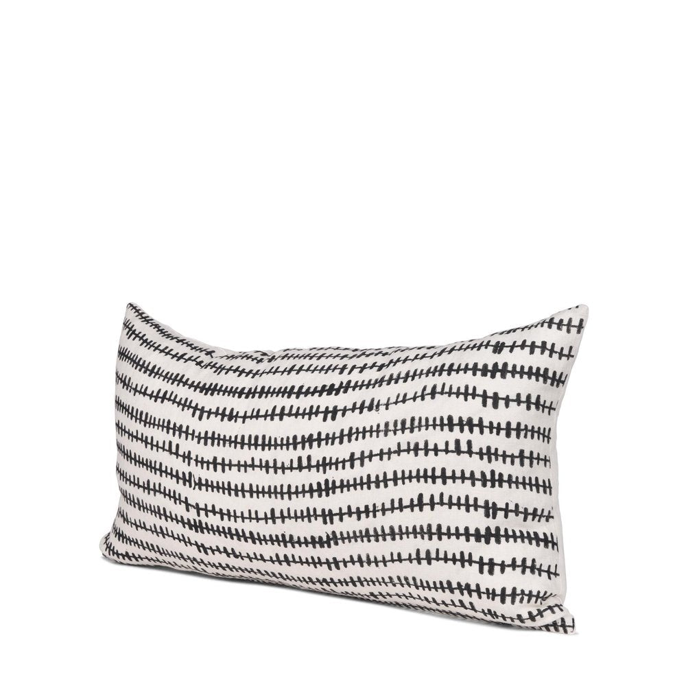 14" X 26" Black And Cream Striped Linen Throw Pillow Cover with Texture — view 1
