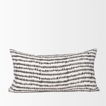 14" X 26" Black And Cream Striped Linen Throw Pillow Cover with Texture