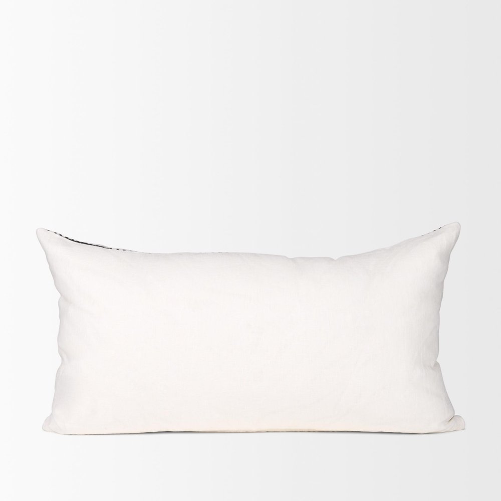 14" X 26" Black And Cream Striped Linen Throw Pillow Cover with Texture — view 4