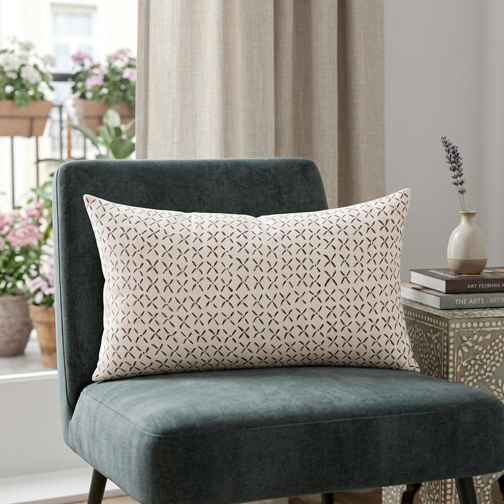 14" Cream Crosshatch Linen Throw Pillow Cover — view 5