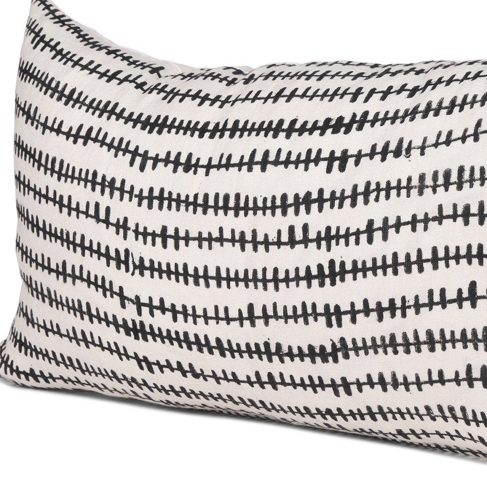 14" Black Striped Linen Throw Pillow Cover — view 3