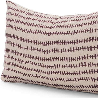 14" Beige Striped Linen Throw Pillow Cover