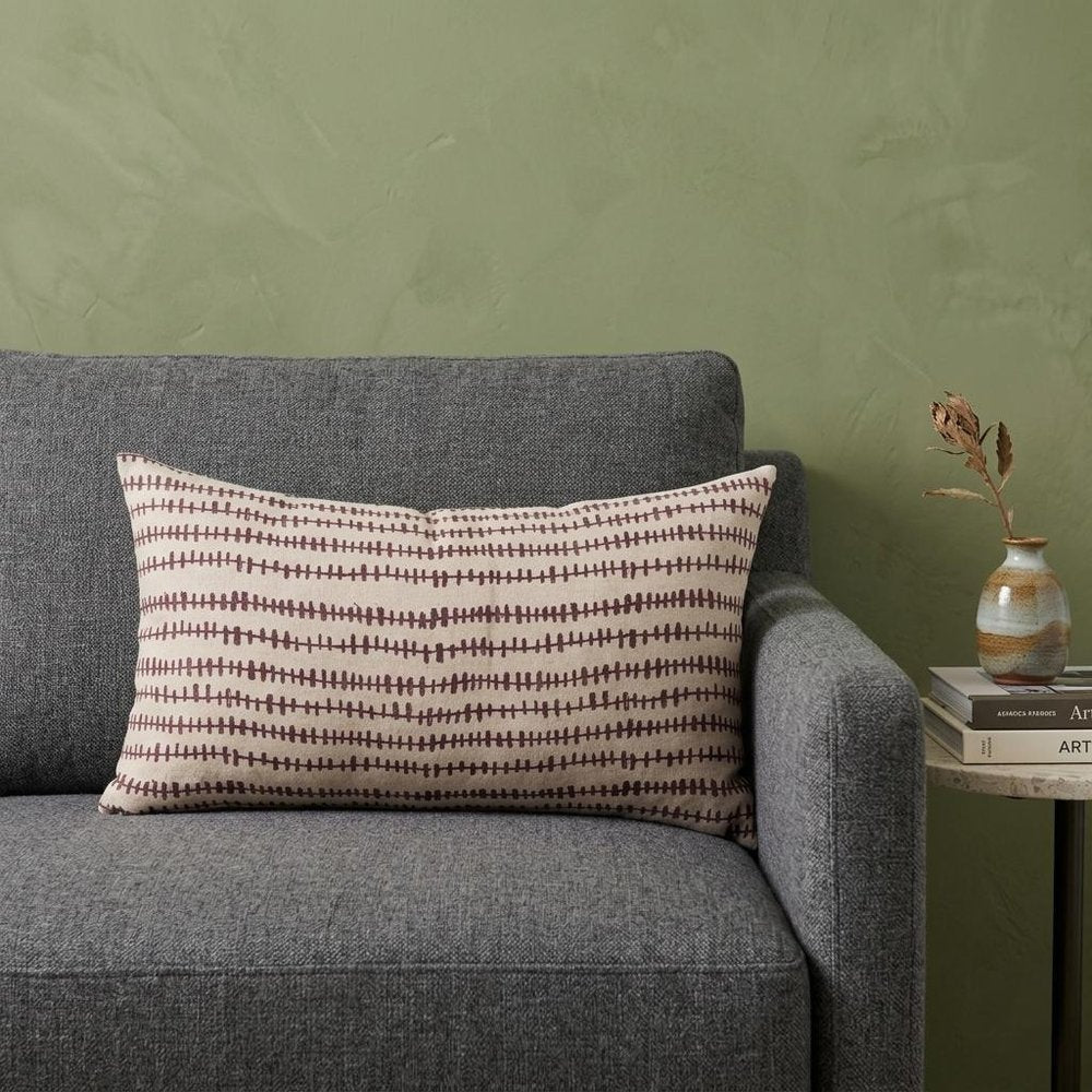 14" Beige Striped Linen Throw Pillow Cover — view 5