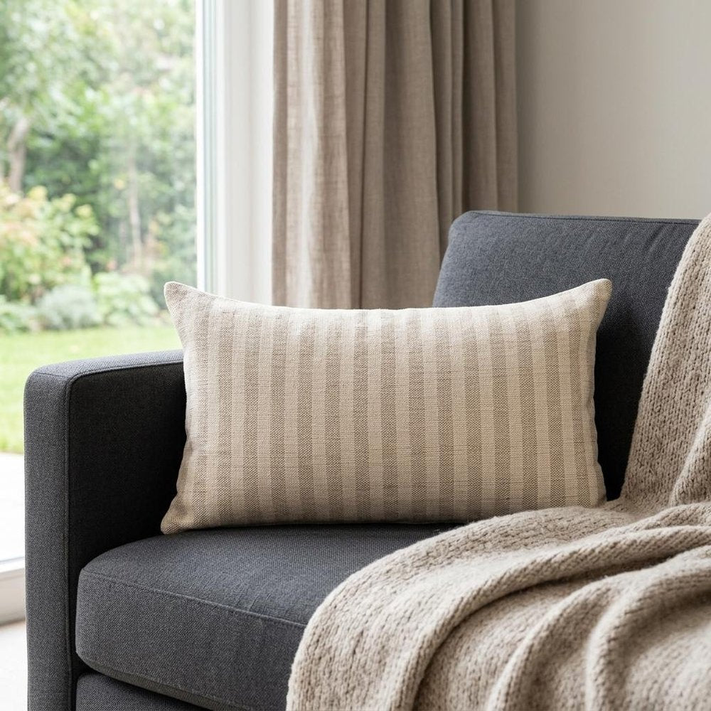 14" Cream Striped Linen Throw Pillow Cover — view 5