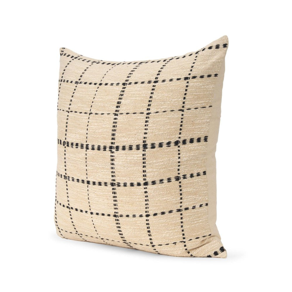 22" Ivory Check Linen Throw Pillow Cover — view 1