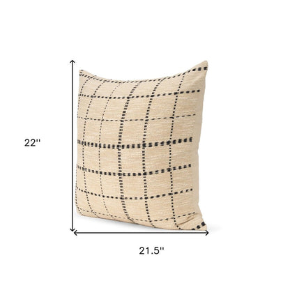 22" Ivory Check Linen Throw Pillow Cover