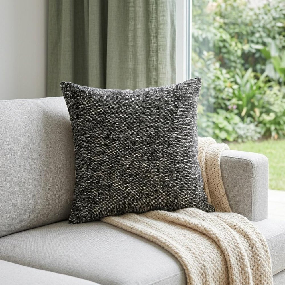 22" Black Weave Linen Throw Pillow Cover — view 5