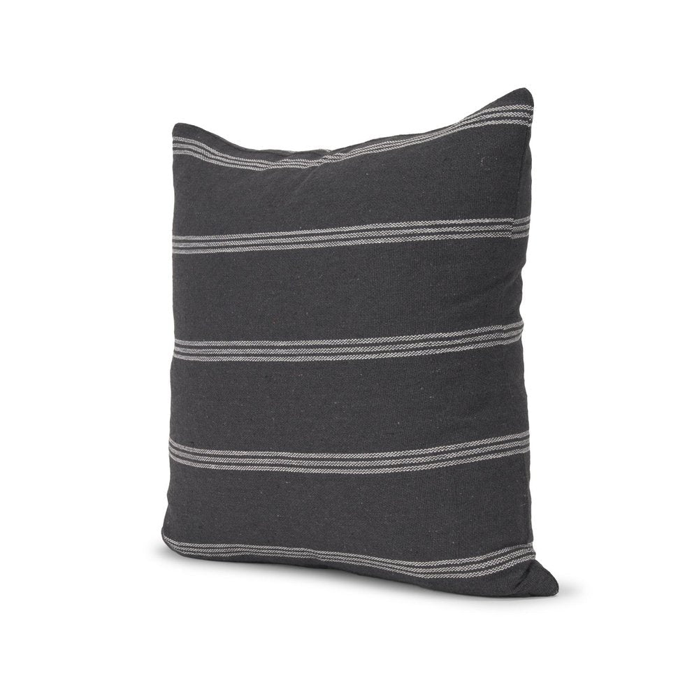 22" Gray Striped Linen Throw Pillow Cover — view 1