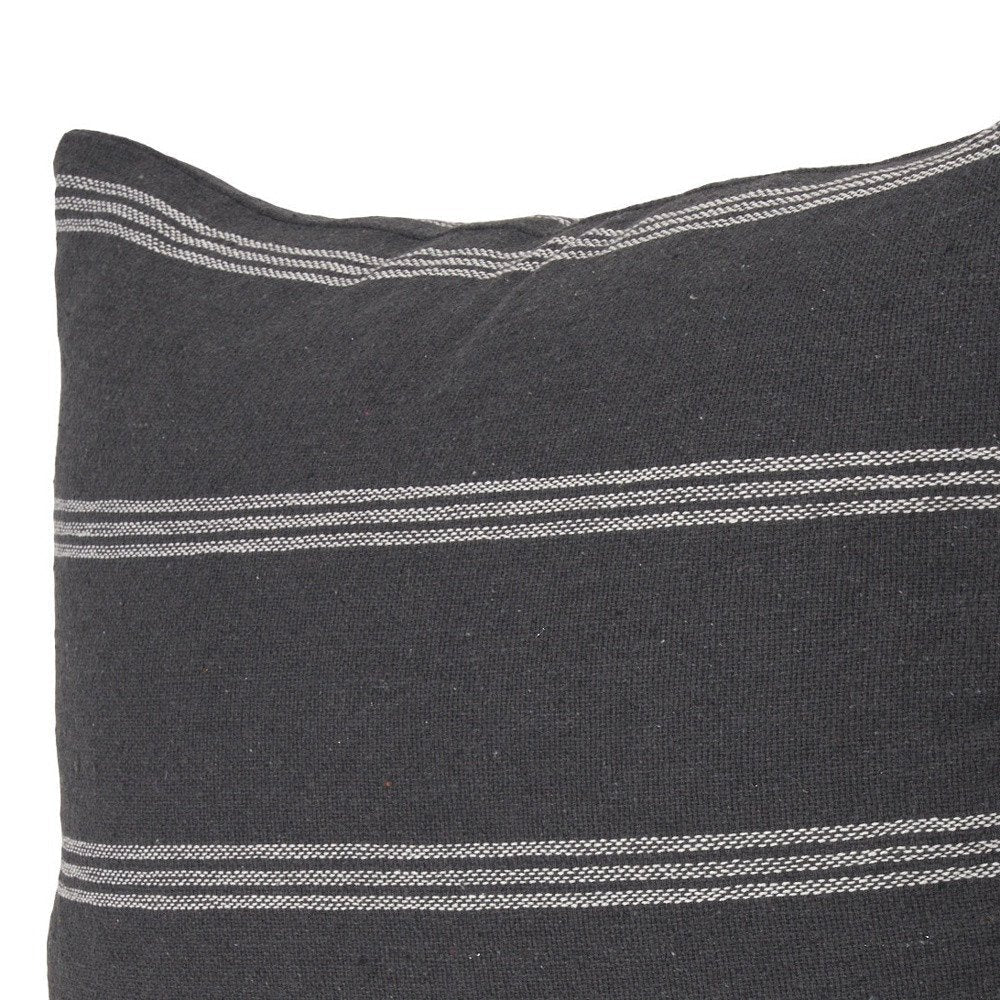 22" Gray Striped Linen Throw Pillow Cover — view 2