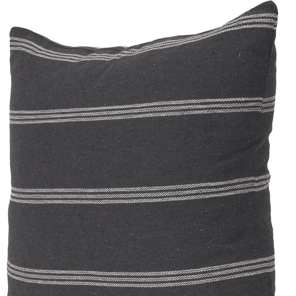 22" Gray Striped Linen Throw Pillow Cover