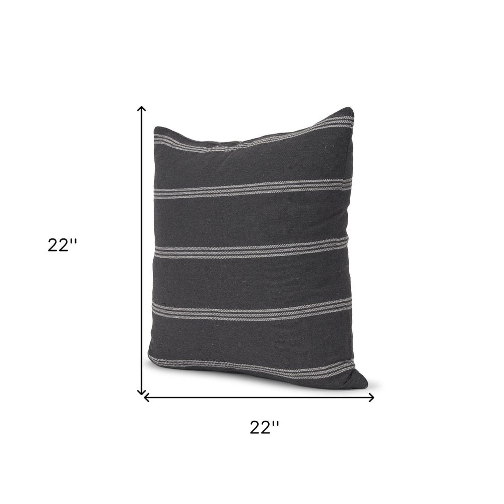 22" Gray Striped Linen Throw Pillow Cover