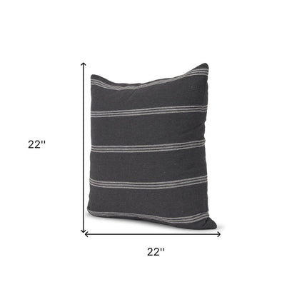 22" Gray Striped Linen Throw Pillow Cover