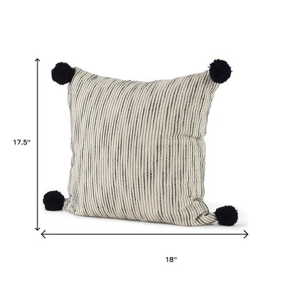 18" Black Striped Linen Throw Pillow Cover