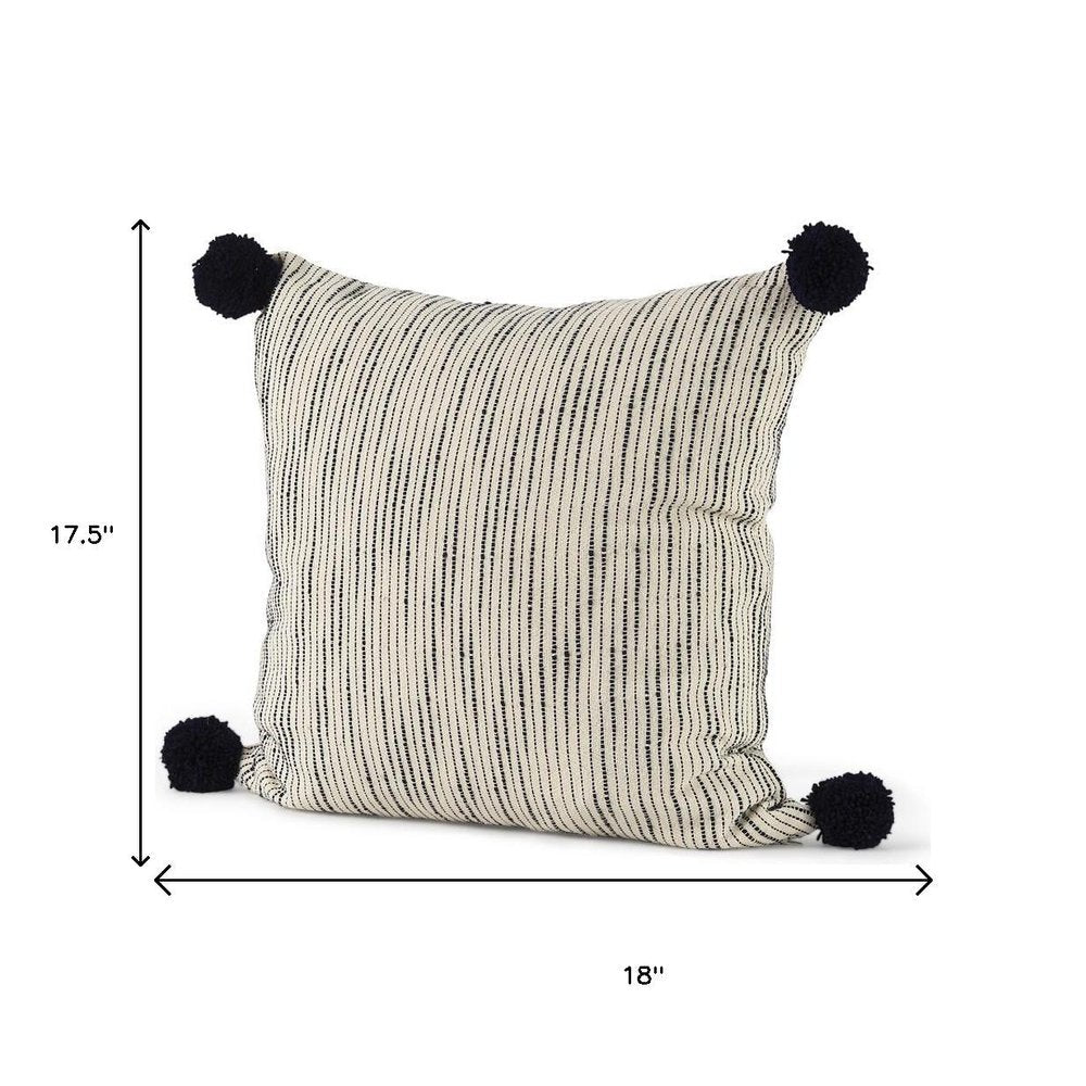 18" Black Striped Linen Throw Pillow Cover