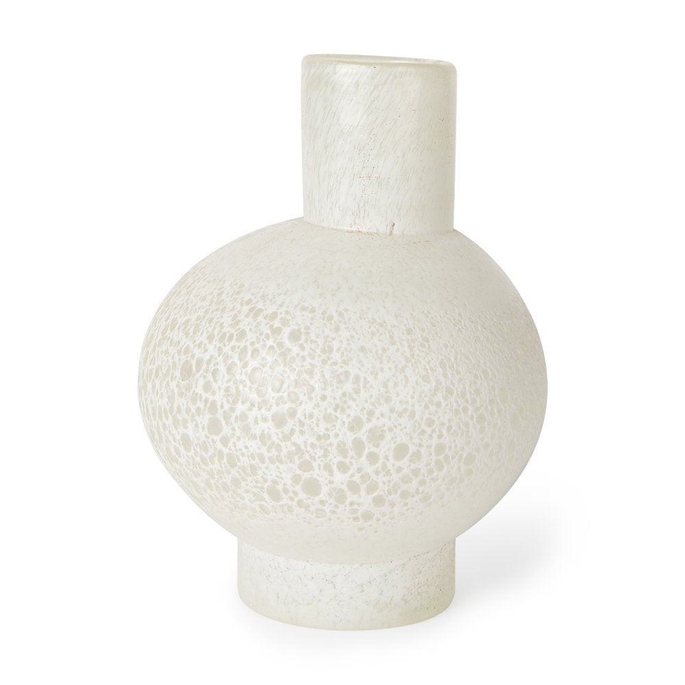 9" White Mottled Handblown Glass Table Vase — view 1