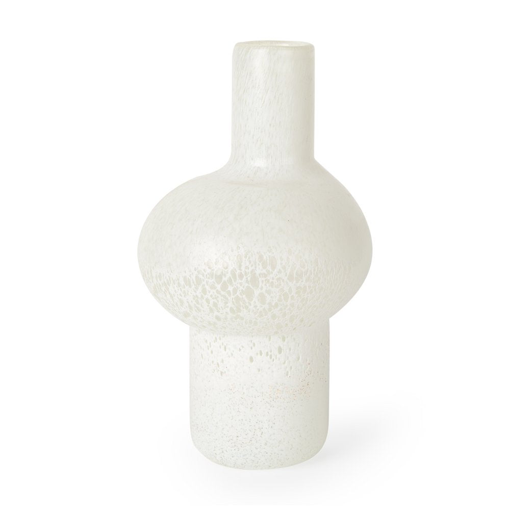 12" White Mottled Handblown Glass Table Vase HomeRoots